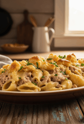 Creamy Tuna Pasta Casserole with Buttery Croissant Crumble