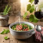 Hearty Chickpea & Spinach Soup with Grilled Hot Italian Sausage