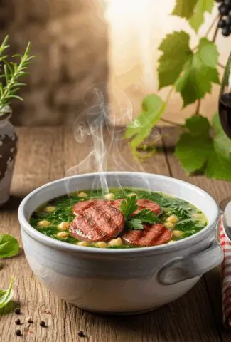 Hearty Chickpea & Spinach Soup with Grilled Hot Italian Sausage