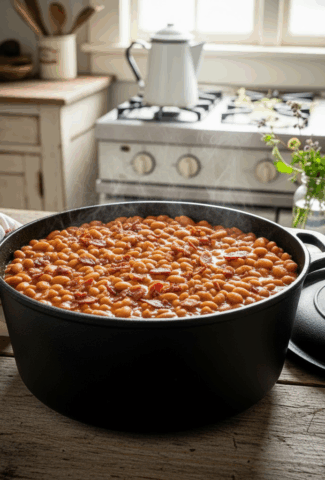 Slow-Baked Pork and Beans with Chopped Bacon