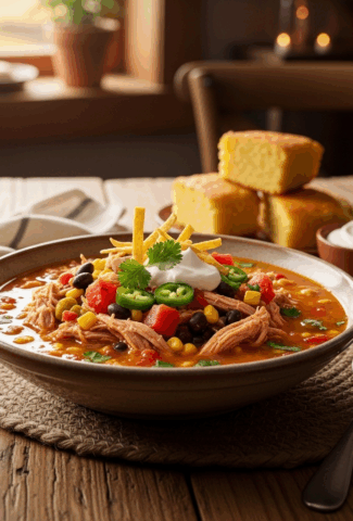 Southwestern-Style Shredded Turkey Soup