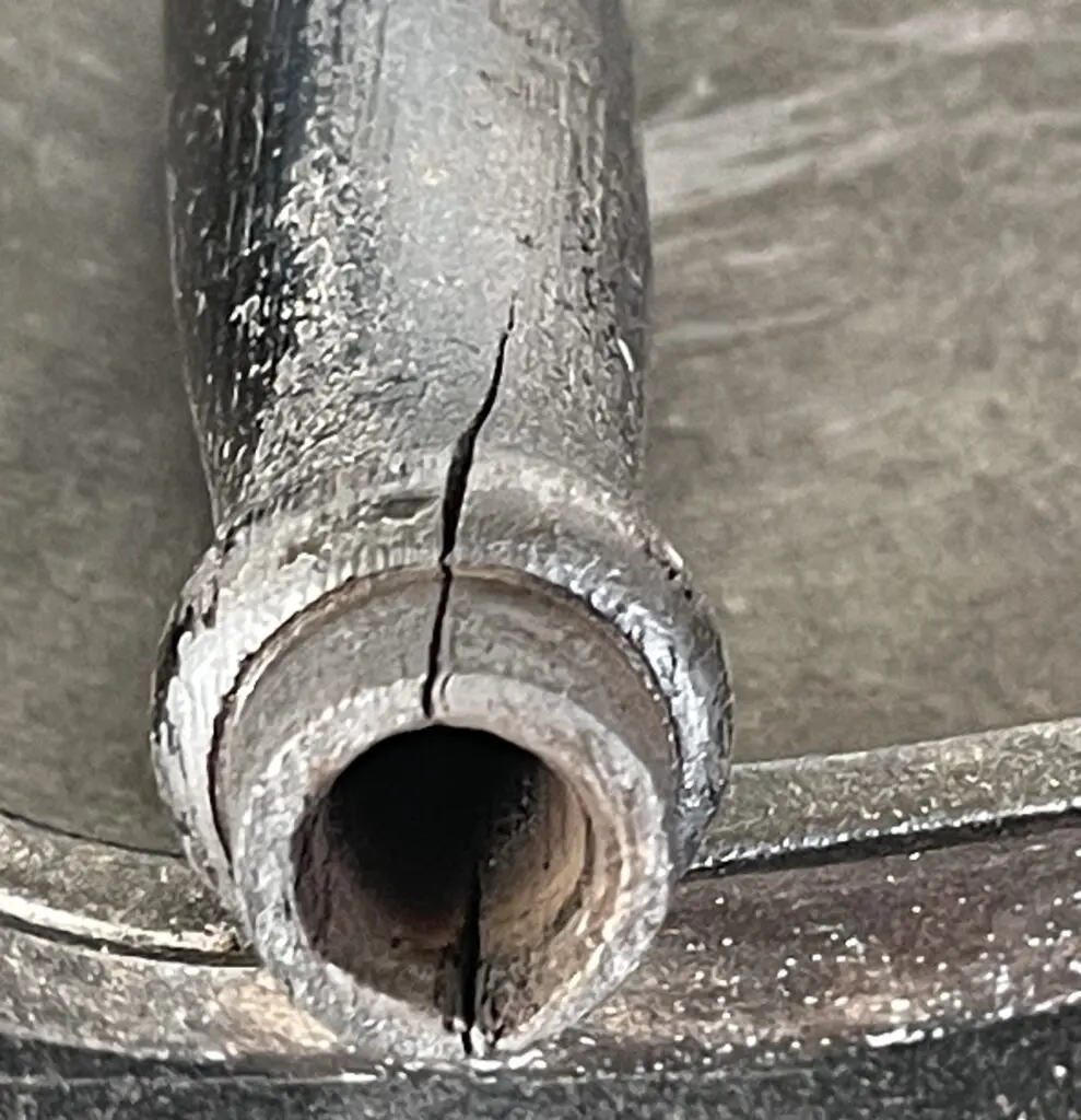 Cracked Cast Iron Pan Wooden Handle