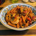 Grilled Spiced Shrimp with Sedani Red Lentil Pasta