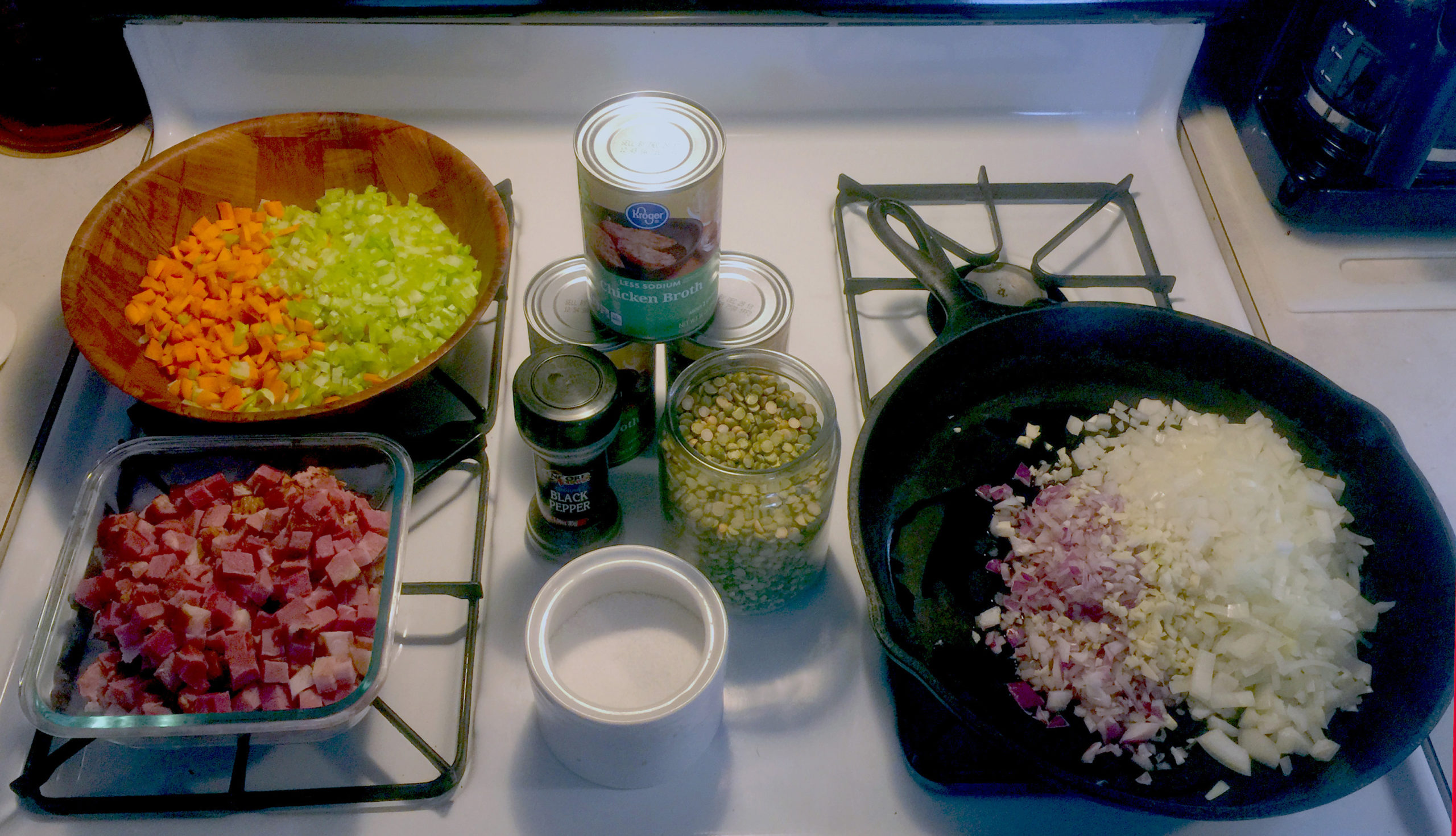 Cooker Split Pea Soup Mise en place