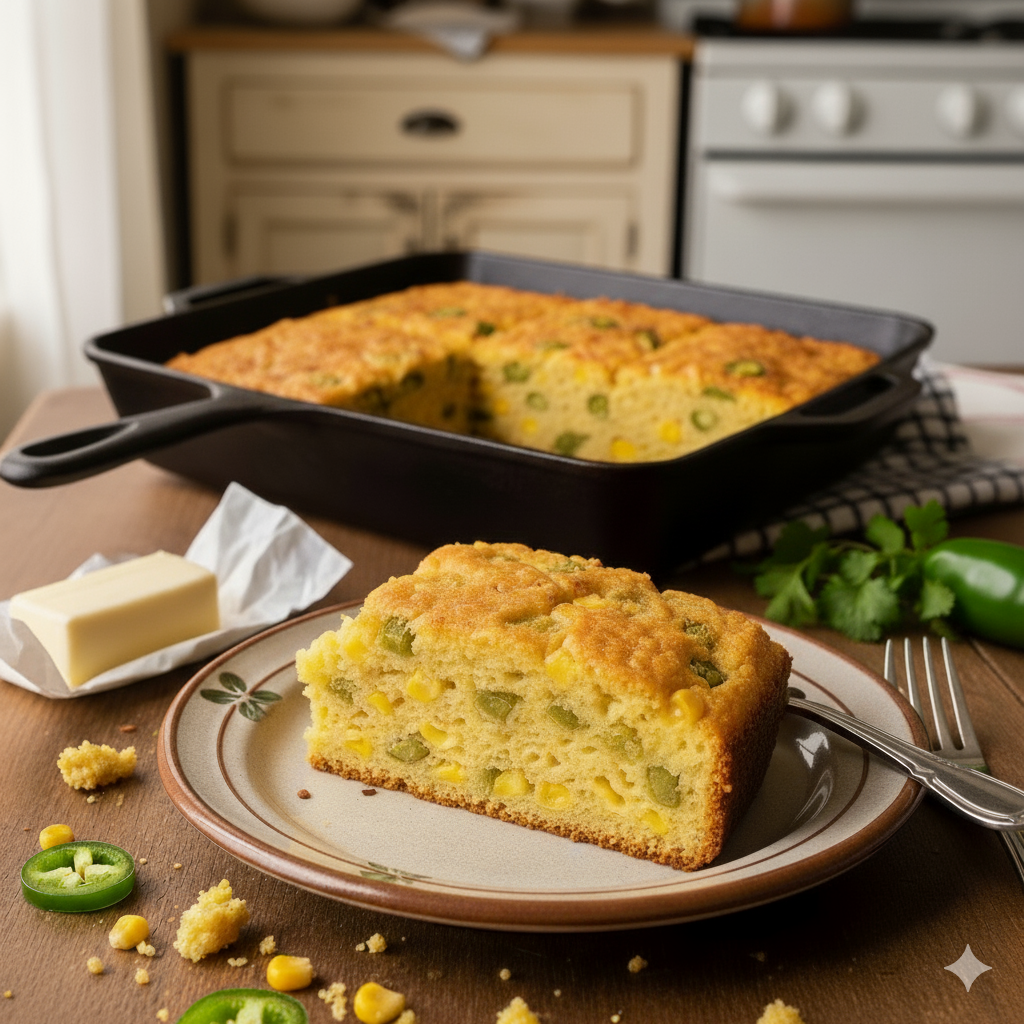 Spicy Creamy Green Chili Cornbread