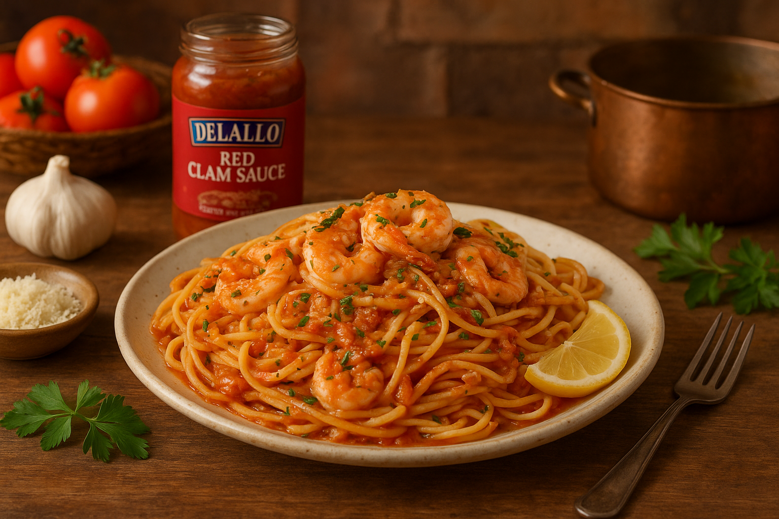 Clam and Garlic Butter Shrimp Linguine