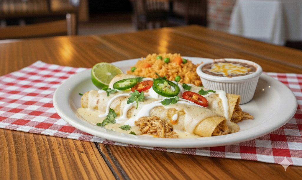 Spicy Chicken Enchiladas with White Sauce
