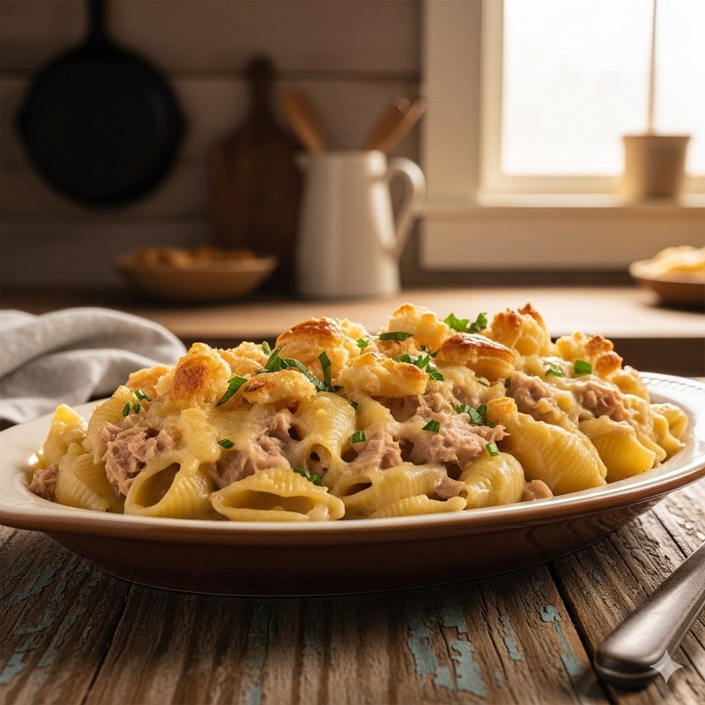 Creamy Tuna Pasta Casserole with Buttery Croissant Crumble