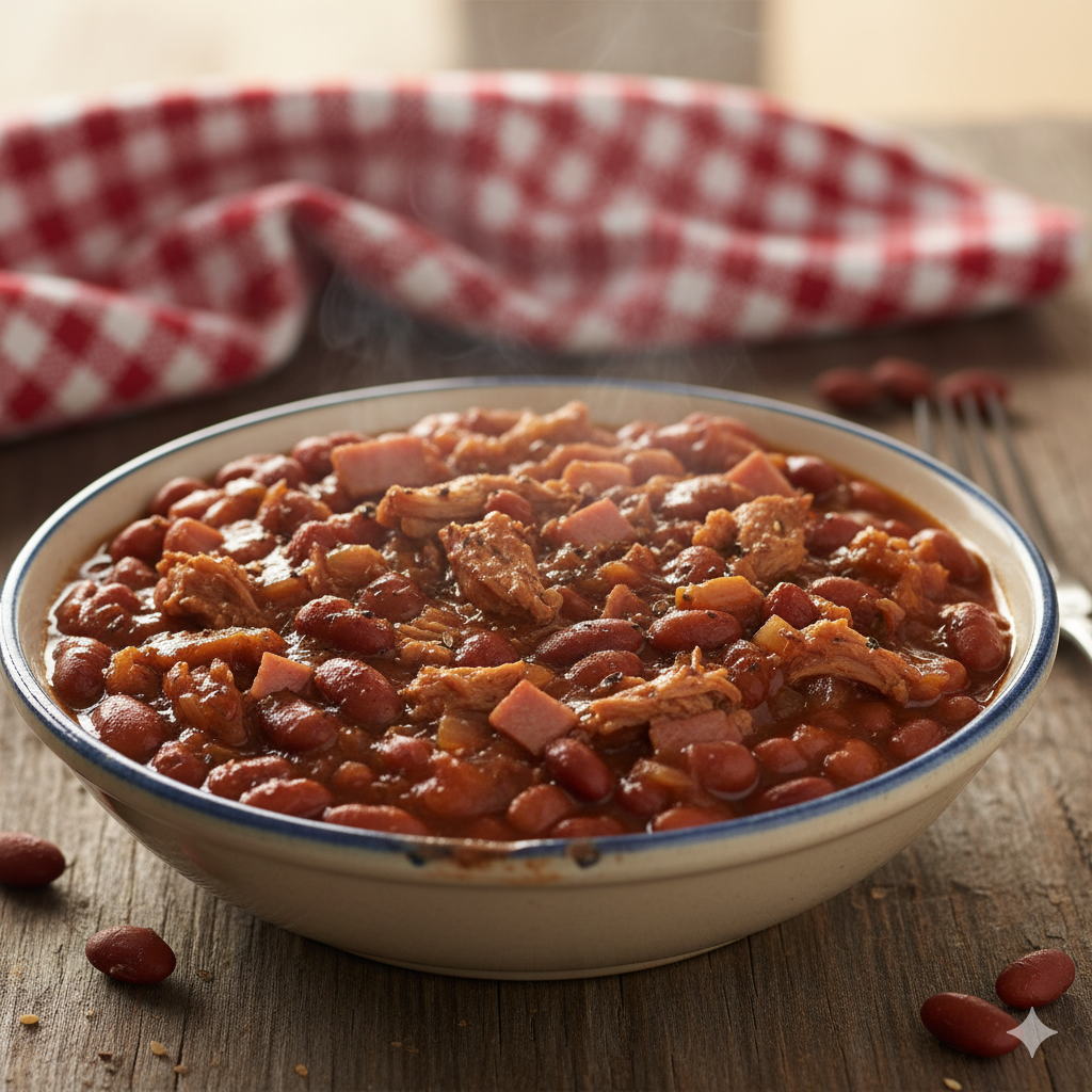 Campbell’s-Style Pork and Beans with Shredded Pork & Ham
