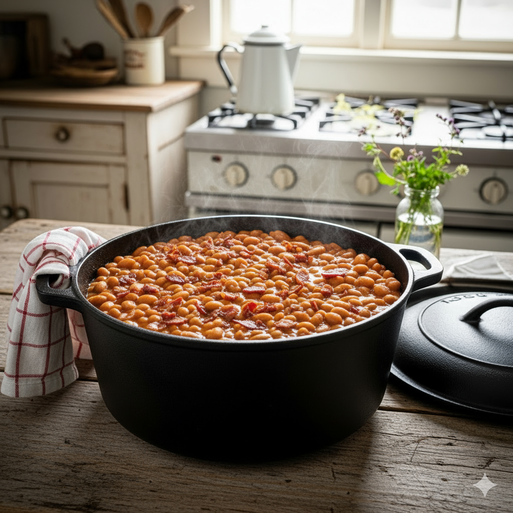 Slow-Baked Pork and Beans with Chopped Bacon