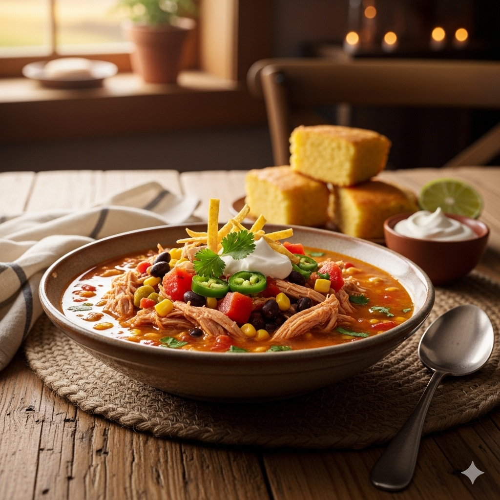 Southwestern-Style Shredded Turkey Soup