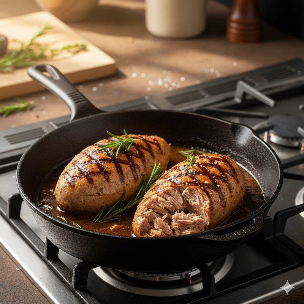 Braised Turkey Loins in Cast Iron Skillet