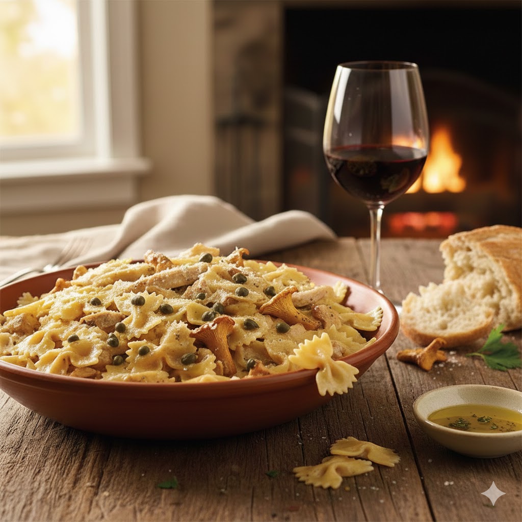 Creamy Chanterelle & Chicken Farfalle Pasta