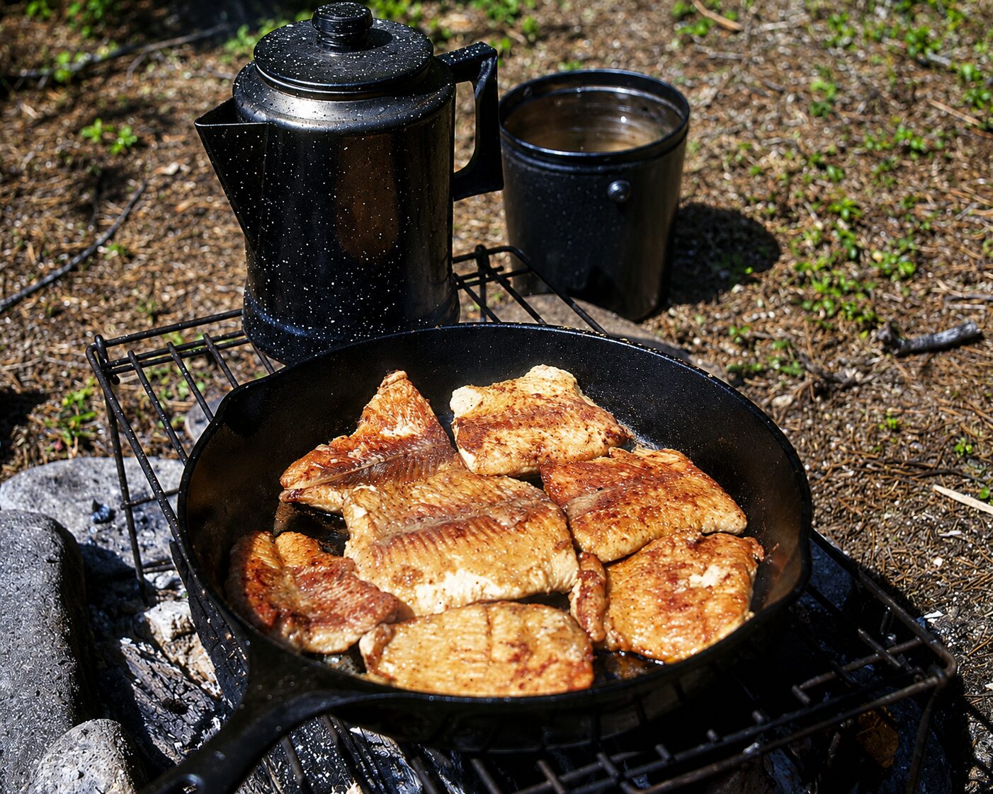 Camping Salmon in Cast Iron
